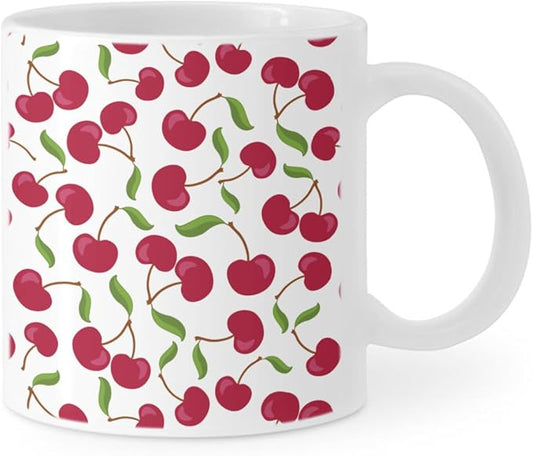 Coffee Mugs Ceramic Latte Mug with Handle Cherry Pattern 11 OZ for Men Women for Latte Cappuccino Cocoa Milk Dishwasher & Microwave Safe