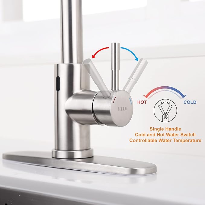 Touchless Kitchen Faucet with Pull Down Sprayer, Motion Sensor Kitchen Faucet with Kitchen Soap Dispenser, Single Kitchen Faucet High Arc Pull Out Faucet for Kitchen Sink RV，Brush Nickel