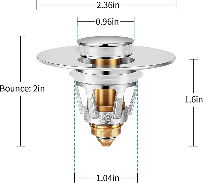 Sink Stopper, Bathroom Sink Drain Strainer with Hair Catcher, for 1.04’’~1.97’’ Drain Hole, Brass Universal Drain Cover, Pop Up Basin Plug