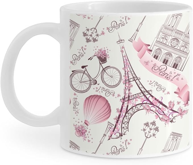 Coffee Mugs Eiffel Tower Pattern Ceramic Latte Mug with Handle 11 OZ for Men Women for Latte Cappuccino Cocoa Milk Dishwasher & Microwave Safe