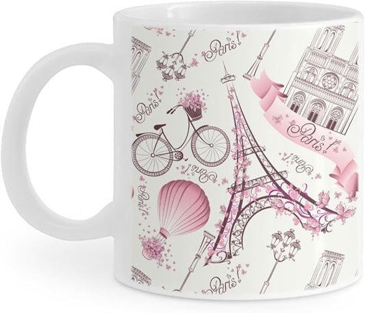 Coffee Mugs Eiffel Tower Pattern Ceramic Latte Mug with Handle 11 OZ for Men Women for Latte Cappuccino Cocoa Milk Dishwasher & Microwave Safe