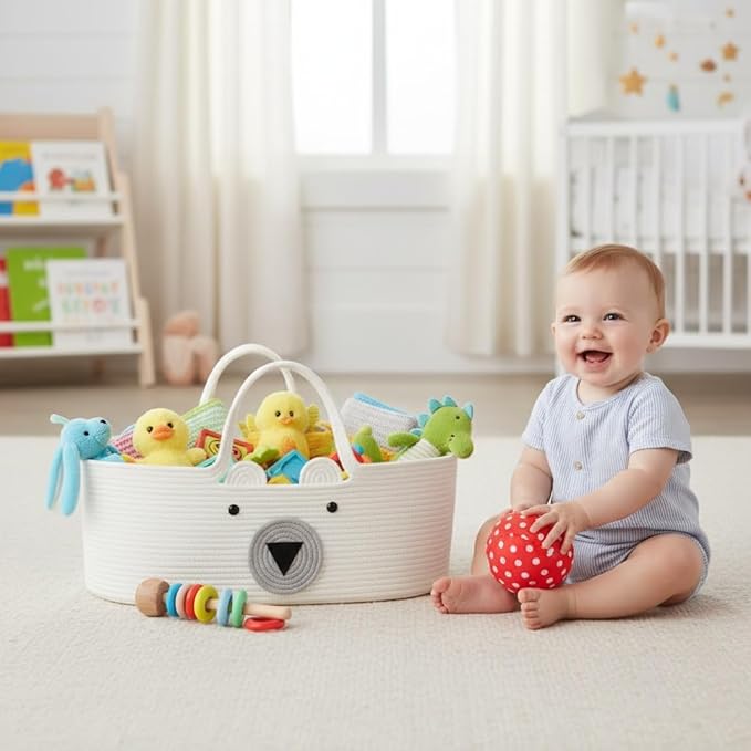 Collapsible Cotton Rope Basket with Handles, Space-Saving Organizer for Baby Stuff, Toys, Laundry, Picnic Supplies, and Small Pets 28 × 16in