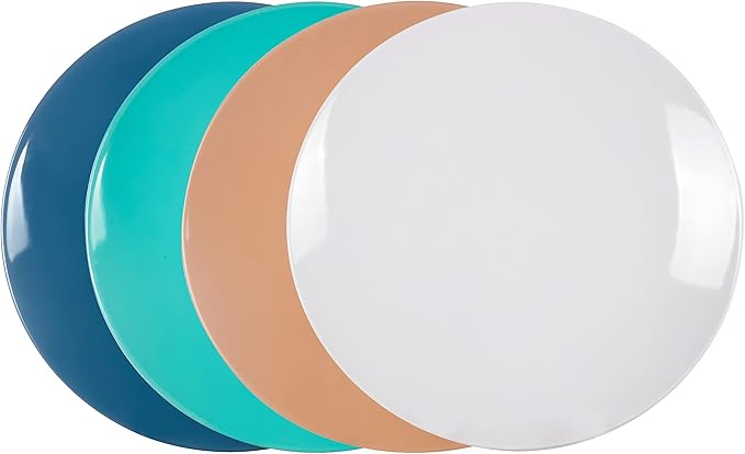 Color Wave Stoneware 16pc Dinnerware Set, Earth Paint Mixed Colors of White, Beige, Turquoise and Dark Blue