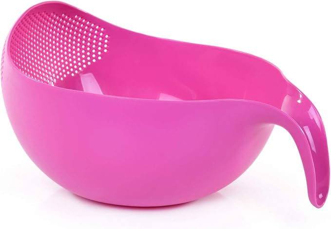 Mintra Home Rice Colander (Fuchsia) - Strainer, Lightweight, for cleaning rice, beans, fruit and vegetables 9.5x13x7