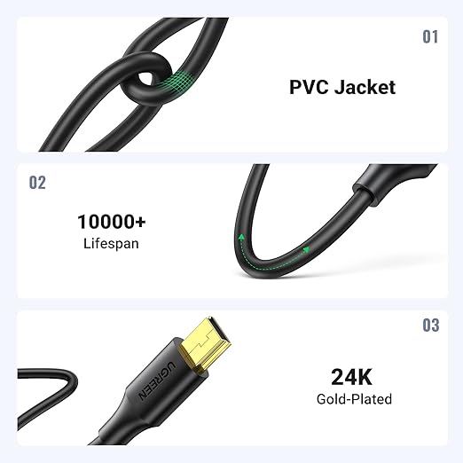 UGREEN 10 FT USB 2.0 Cable - Mini B Compatible with Garmin Nuvi GPS, Dash Cam, Camera, PS3 Controller, Hard Drive, GoPro Hero 3+, PDA