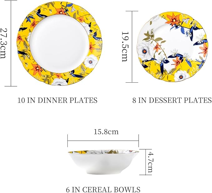 Exquisite ceramic tableware 3 Piece Bone China Modern Round Dishes Sets,Dinnerware dishset for Kitchen,Dinner Plate,Dessert Plate,Soup Bowl,Yellow flowers