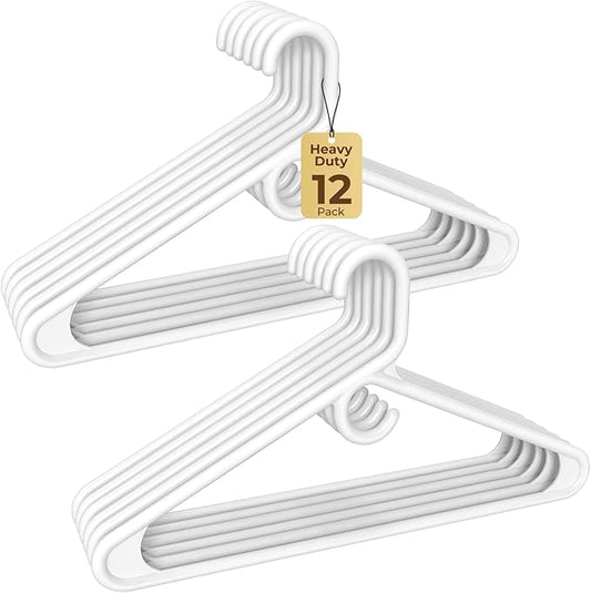 HOUSE DAY Quality Plastic Clothes Hangers 12 Pack – Super Heavy Duty 20lb Capacity Thick Strong Closet Hangers White for Adult Clothing – Durable for Coats, Jackets, Jeans, Pants