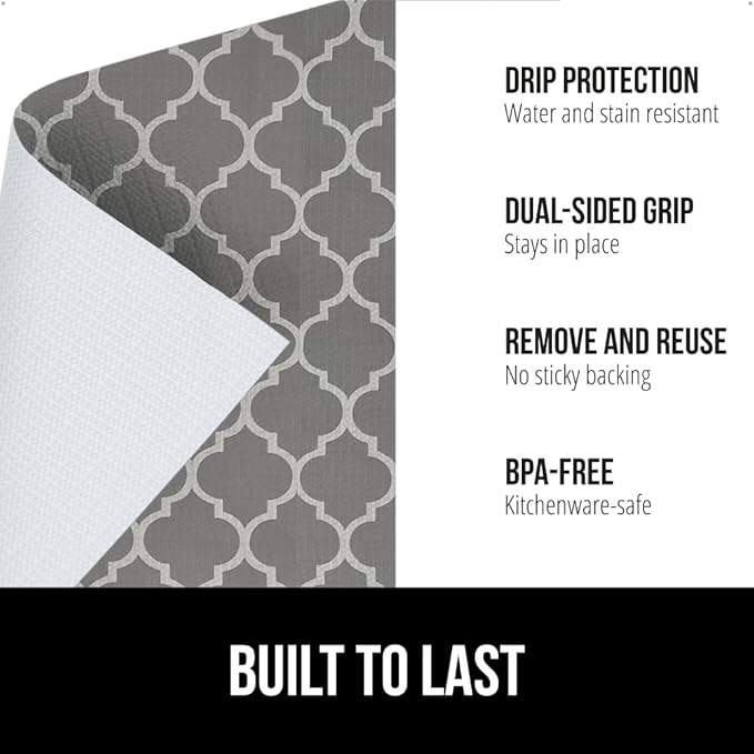 GORILLA GRIP DripGuard Shelf Liner, Non Adhesive Drawer and Kitchen Cabinet Protector, Slip Resistant BPA Free Smooth Surface Plastic Liners for Cabinets, Bathrooms, Closets, 12x240 Inch, White Gray