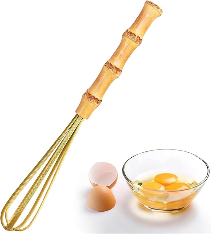 7 Inch Wooden Whisk - Handmade Natural Bamboo Egg Whisk & Frother for Mixing Eggs, Sauces, Batters (Pancake, Waffle), Cream, Matcha, Smoothies - Eco-Friendly Kitchen Tool, Uncoated Multipurpose Mixer