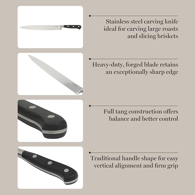 Martha Stewart Carverton 10" Slicer Knife, High Carbon Stainless Steel Kitchen Knives w/Black Triple Riveted Handle
