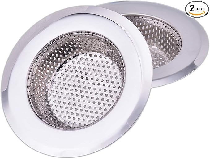4.5 Inch Diameter Rim Heavy Duty Stainless Steel Kitchen Sink Basket Strainer, Large (Pack of 2)