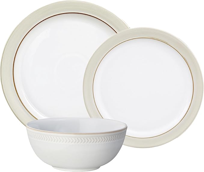 Denby - Natural Canvas Coupe Dinner Set For 4-12 Piece Stoneware Tableware Set - Dishwasher Microwave Oven Safe - Scratch Chip Resistant