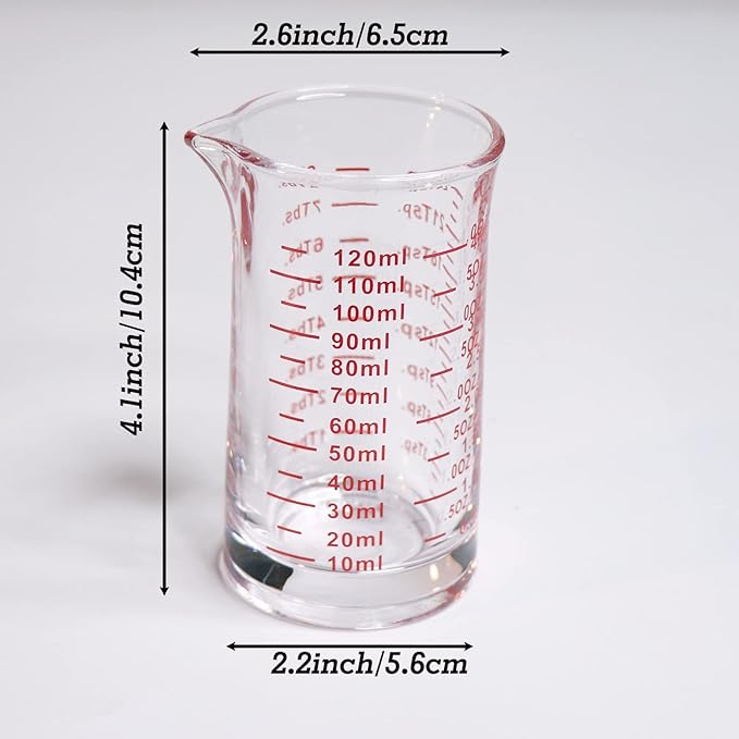 Ackers 4 Oz Glass Measuring Cup,Borosilicate Shot Glass with V-Shaped Spout(Pack of 2)