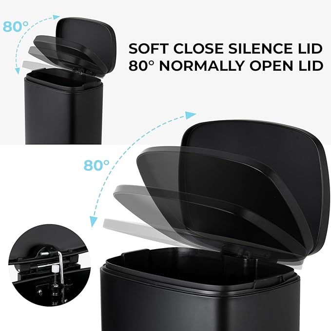 8 Gal Kitchen Trash Can, 30L Recycling or Garbage Bin, Brushed Stainless Steel Waste Basket, Soft&Quiet Close Dustbin, with Step-On Pedal, Removable Inner Bucket, for Home, Office, Living Room