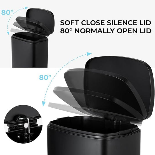8 Gal Kitchen Trash Can, 30L Recycling or Garbage Bin, Brushed Stainless Steel Waste Basket, Soft&Quiet Close Dustbin, with Step-On Pedal, Removable Inner Bucket, for Home, Office, Living Room
