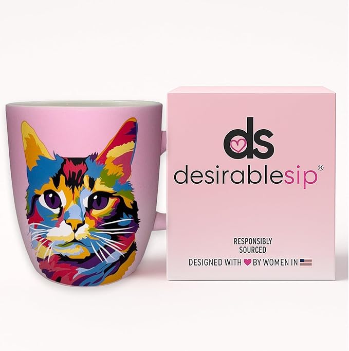 Soft Touch Pink Cat Mug - 18 Oz Coffee Mug with Premium Quality Box - Ceramic Mug for Cat Lover - Unique Coffee Cup for Gift