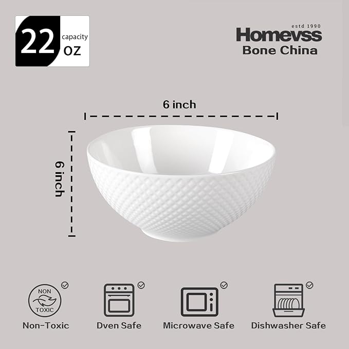 HomeVss, New Bone China Dinnerware Set, Embossed Diamond Design, 48pc Set