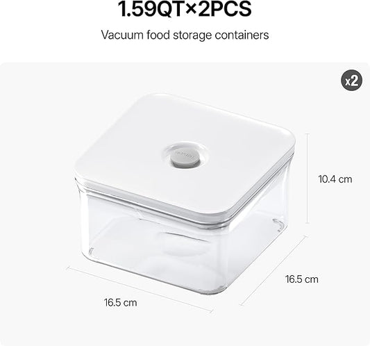 VAKUEN Premium Airtight Food Storage Containers, Square 2PC/Set(1.48qt/1.5Lx2pcs), Smart One-Click Seal Lid, No Hinges, 100% Leak Proof, BPA-FREE, Dishwasher, Freezer & Microwave Safe