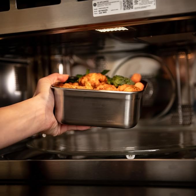 Locknlock Stainless Steel Food Storage Container with Lid, Metal Lunch Box, Airtight, Leak-Proof, Microwave, Freezer and Dishwasher Safe, 700ml