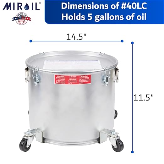 MirOil Oil Disposal Caddy with Caster Wheels (5 Gallon) – Heavy-Duty Steel Filter Pot and Lid Lockfor Commercial Kitchen 35 LB Disposal Storage - Grease Container for Kitchen - Model #40LC