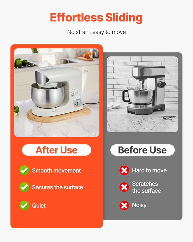 VEVOR Mixer Slider Mat for Tilt Head Kitchen Aid 4.5-5 Qt Stand Mixer, kitchenaid Mixer Slider with PTFE Feet, Kitchen Countertop Storage Accessories Moving Tray attachments (Natural Wood)