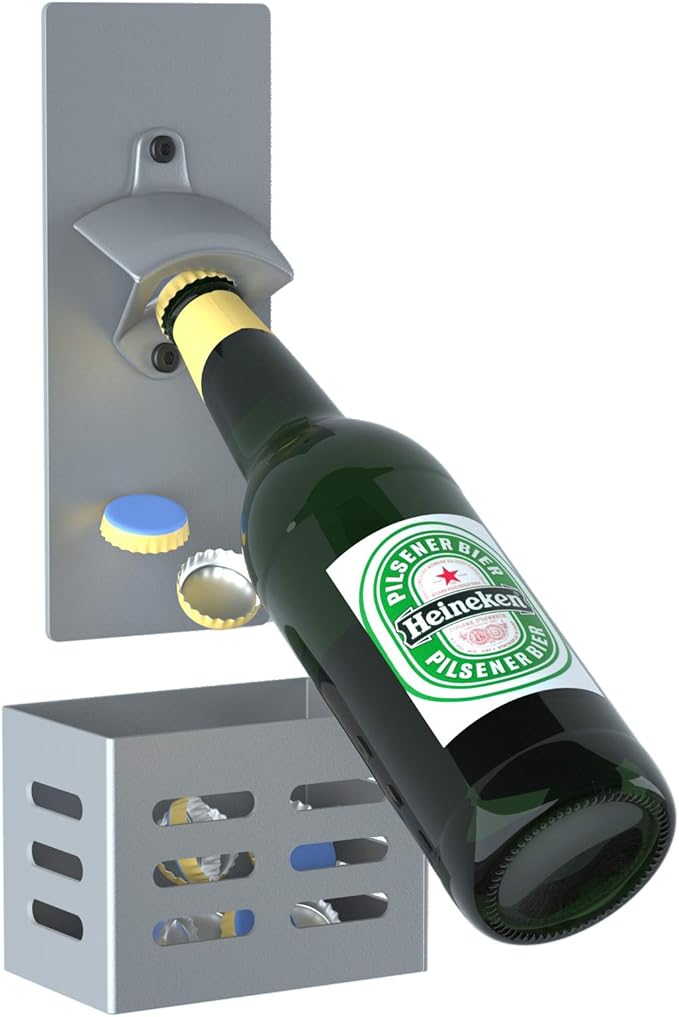 Magnetic Bottle Opener with Cap Catcher, Removable Wall Mounted Beer Bottle Opener for Kitchen Fridge, Beer Gifts for Men (silver)