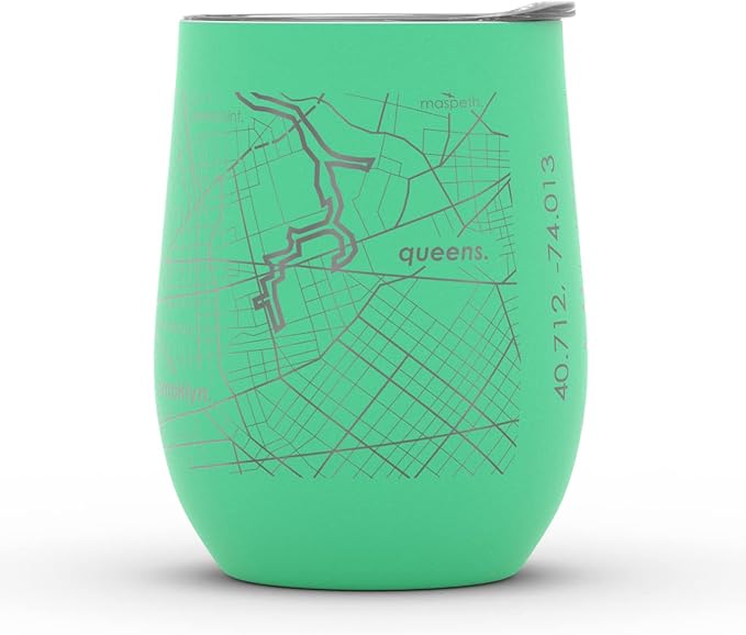 Well Told Engraved New York City Map Insulated Wine Tumbler, Etched Stainless Steel Cup (12 oz, Sunday Green) City Map Insulated Tumbler, Custom Insulated Tumbler, Outdoor Drinkware