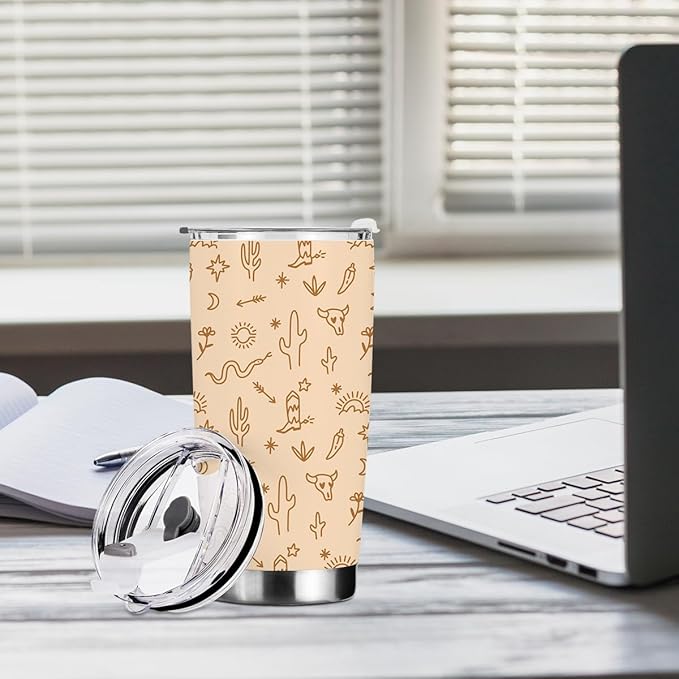 Birthday Christmas Decor Boho Western Coffee Tumbler, 20 oz Tumblers, Insulated Coffee Mug, Stainless Steel Thermal Cup Travel Coffee Cup, Cow Print Western Gifts for Women Men Coworker Appreciation