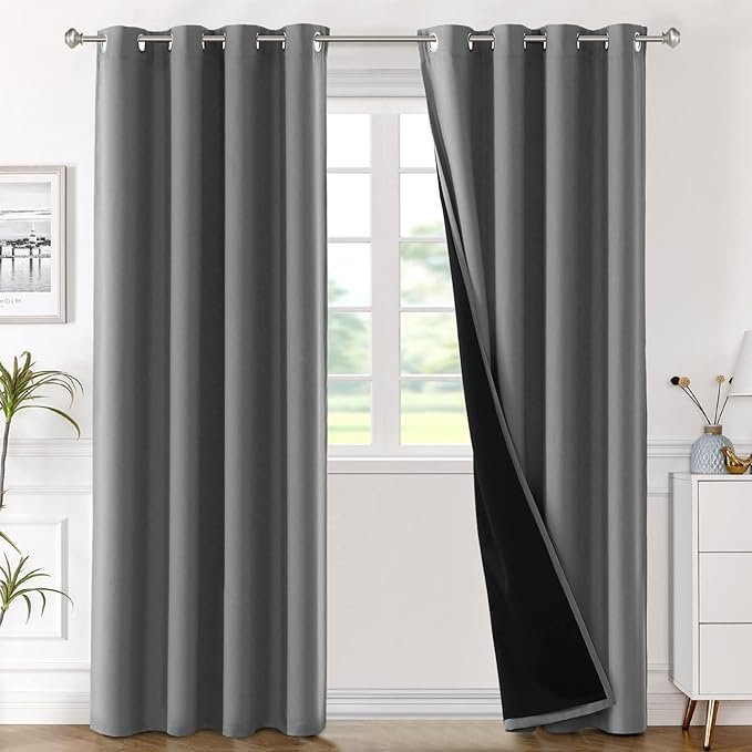 H.VERSAILTEX Full Shading Curtains 96 inches Long 2 Panels Set for Windows, Super Heavy-Duty Black Lined Blackout Curtains for Bedroom, Privacy Assured Window Treatment (52 inches W, Grey)