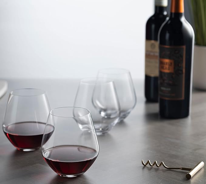 Godinger Wine Glasses, Stemless Wine Glasses, Red Wine Drinking Glasses, Stemless Wine Glass - 17oz, Set of 4 - Made in Europe