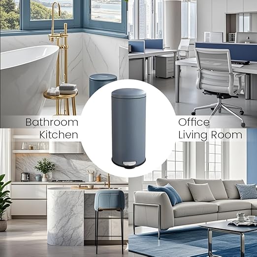 8-Gallon Stainless Steel Trash Can – Round, Slim Garbage can featuring a Removable Inner Liner, Soft Close Lid, Step-on Pedal. Ideal for use in the Kitchen,Office, Living room, or Bathroom,Grey.