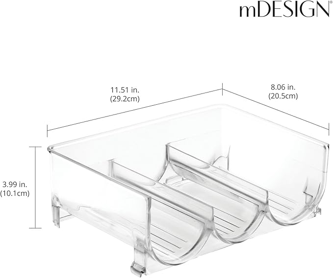 mDesign Plastic Free-Standing Stackable 3 Bottle Storage Holder Rack - Water, Wine, and Drink Organizer Shelf for Kitchen Countertop, Cabinet, Pantry, Fridge, Freezer, 4 Pack - Clear