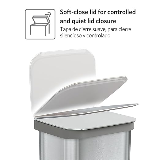 Glad Stainless Steel Step Trash Can, Series 2 with Clorox Protection - Large Metal Kitchen Garbage Bin with Soft Close Lid, Foot Pedal and Waste Bag Roll Holder, 20 Gallon