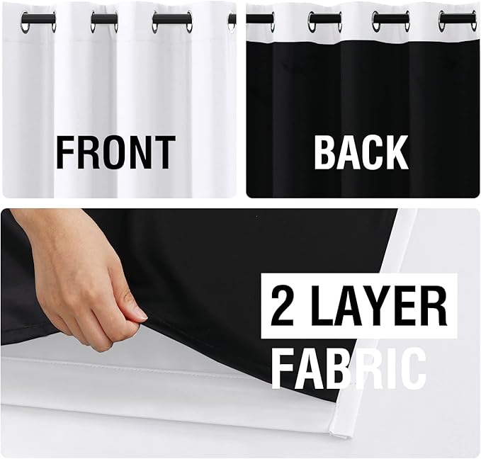 H.VERSAILTEX 100% Blackout Curtain Panels 63 Inches Long Thermal Insulated Blackout Lined Curtains for Bedroom Two Layers Full Light Blocking Drapes for Living Room, 2 Panels, Pearl White