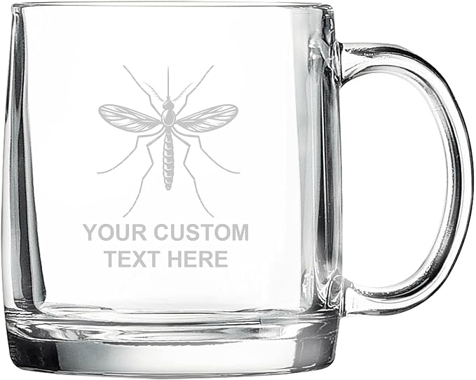 Mosquito, Personalized 12.5 oz Polar Camel Glass Coffee Desk Mug – Custom Laser Engraved Clear Cup for Tea, Espresso, Latte, Whiskey - Microwave Safe/Made in USA