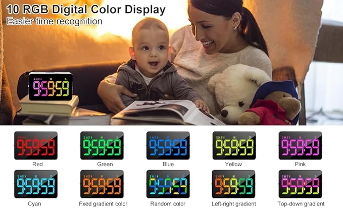 (2 Packs) Rechargeable Timers，Digital Kitchen Timer with 10 Dynamic RGB Color, Magnetic Classroom Timer with Countdown/up with 5”LED Display 3 Brightness 4 Volume Adjustable