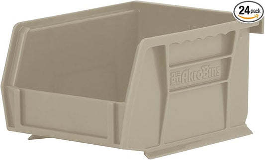 Akro-Mils 30210 AkroBins Plastic Storage Bins, Space-Saving Stackable Bins for Garage, Pantry, Craft Organization, 5-Inch x 4-Inch x 3-Inch, Stone, 24-Pack