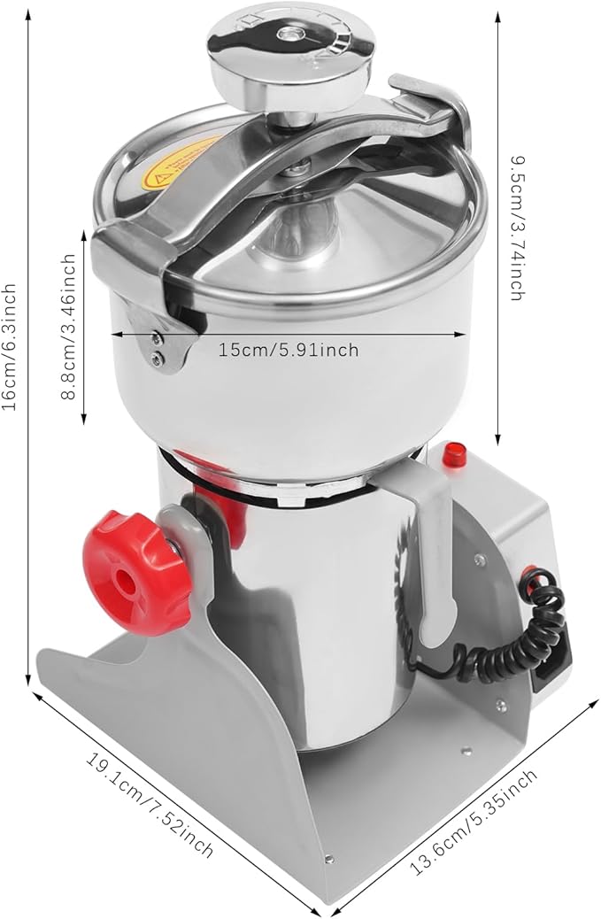 1000g Electric Grain Mill Grinder with High-pressure Cover, High Speed 3600W Commercial Grinders, Stainless Steel Machine for Dry Grains, Coffee, Corn(1000g/2.2lbs -B)