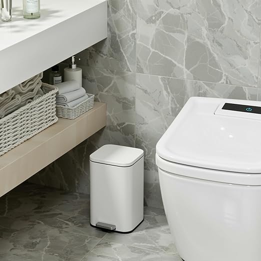 Arlopu 13.2+1.3 Gallon Step Trash Can, Stainless Steel Garbage Bin, Soft-Close Rubbish Bin with Removable Plastic Inner Bucket, Fingerprint-Proof, Lid Dustbin, for Kitchen Home (White)