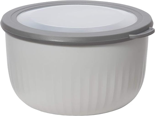 Oggi Prep, Store & Serve Plastic Bowl w/See-Thru Lid- Dishwasher, Microwave & Freezer Safe, (2.6 qt) Lt Gray w/Dk Gray Lid