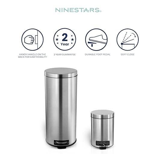 8 Gallon and 1.2 Gallon Combo Set Round Stainless Steel Step on Trash Can, Fingerprint-Resistant Soft Close Lid Hands-Free Trash can, Removable Plastic Inner Bucket Waste Bin, 8 Gal 30L & 1.2 Gal 5L