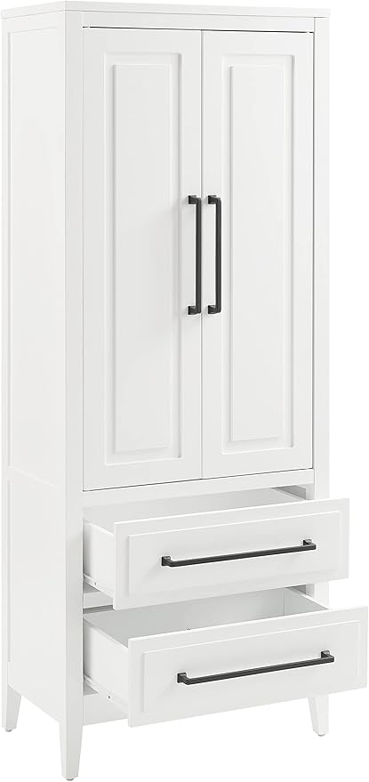 Crosley Furniture Genevieve Pantry Storage Cabinet with Shelves, Kitchen, Dining, or Laundry Room, White