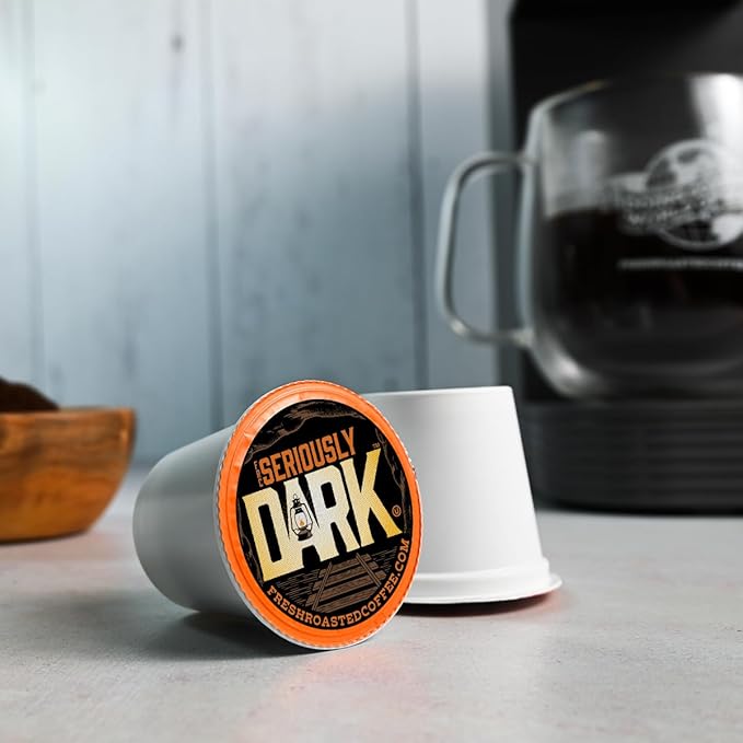 Fresh Roasted Coffee, Seriously Dark, Artisan Blend, Dark Roast, 72 Pods for K Cup Brewers