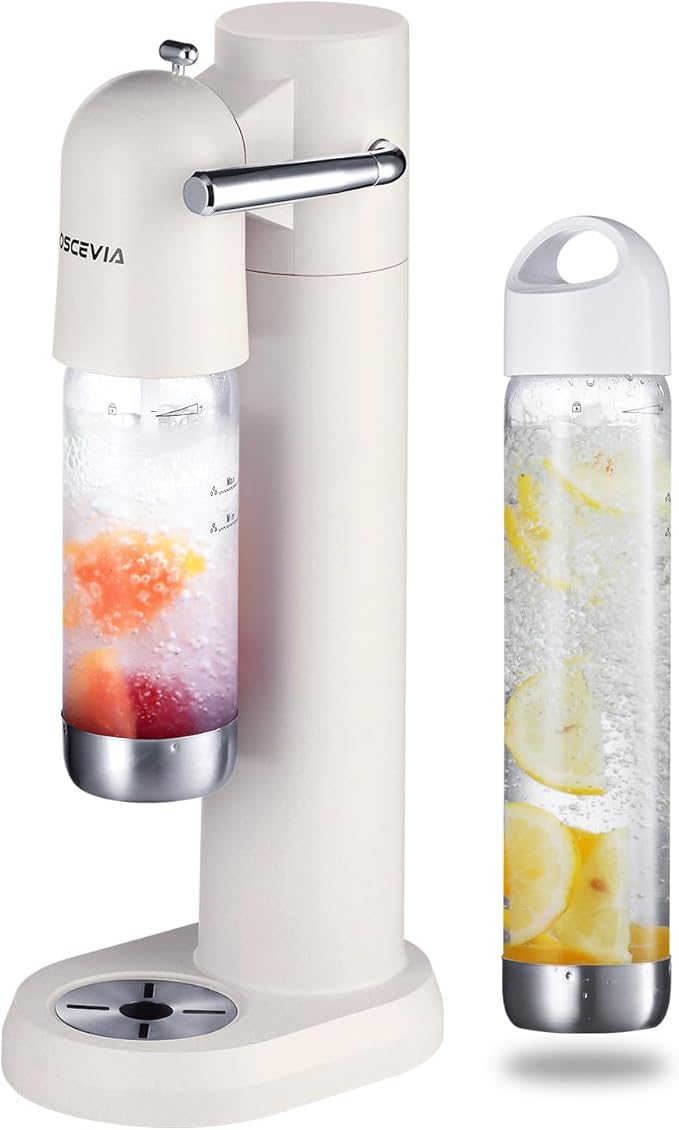 Sparkling Water Machine, Seltzer & Carbonator for Drinks, Soda Steaming Dispenser, Carbonator Machine with BPA Free Bottles(1L+0.5L), Compatible with Screw-in 60L CO2 Cylinder(NOT Included), White
