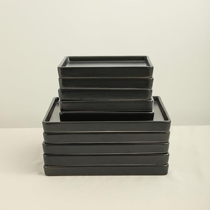 Stone Lain Grace Square Stoneware Dinnerware Set, 12 Piece Service For 4, Plates and Bowls Dish Set, Black