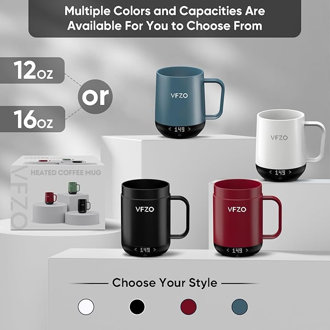 Smart Mug,Self Heating,Temperature-Controlled, Self-Heating Coffee Mug.LED Real-time Temperature Display. 180 Minutes Maximum Battery Life.Smart Coffee Cup(16oz, Slate Blue)