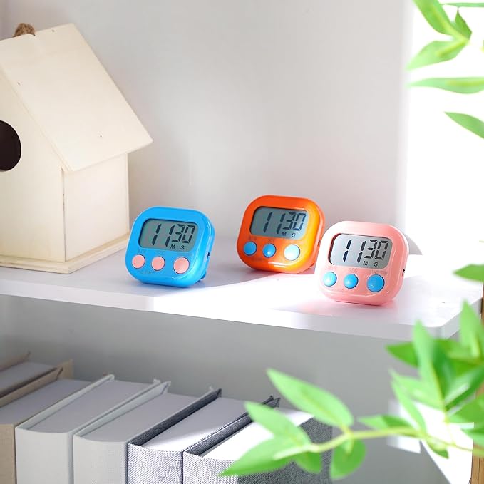 Weewooday 30 Pcs Magnetic Digital Timers for Classroom Multi Function Electronic Kitchen Timer Large Digits Countdown Stopwatch Loud Alarm for School Learning Cooking Study Work Game (10 Colors)