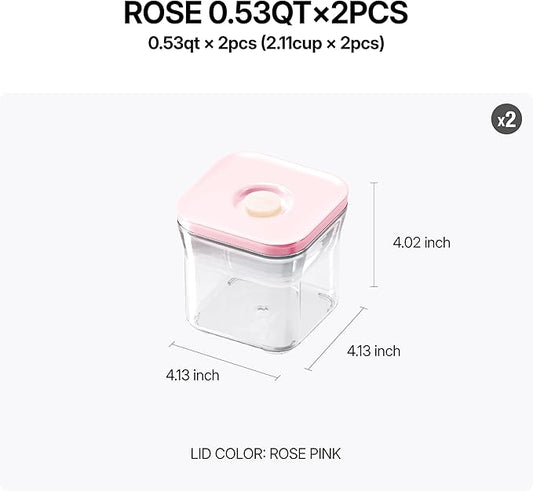 VAKUEN Premium Airtight Food Storage Containers ROSE 0.53qt(0.5L) x2pcs, Patented Double Silicone Lining, 100% Leak Proof, BPA-FREE