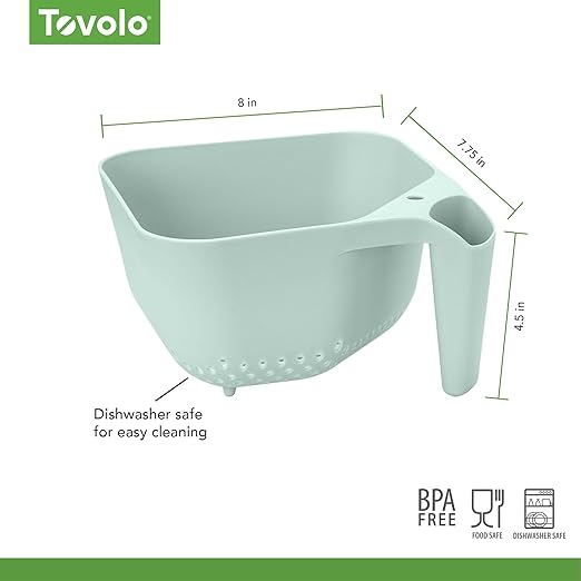 Tovolo 3 Quart Colander BPA Free Food Safe Plastic Strainer with Handle Heavy Duty Heat Resistant Pasta and Veggies Kitchen Drainer Steam Basket Dishwasher Safe, Blue Haze