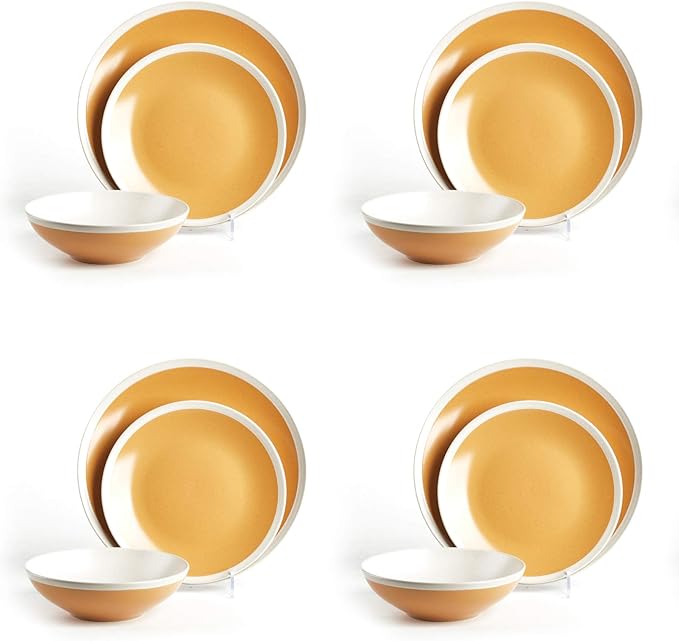 Rock Ridge Speckled Stoneware Dinnerware Set (12pc Set, Yellow and Ivory)